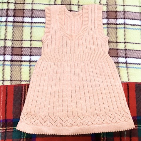 【送料無料】昭和レトロ　機会編み　子供用ジャンバースカート　ピンク