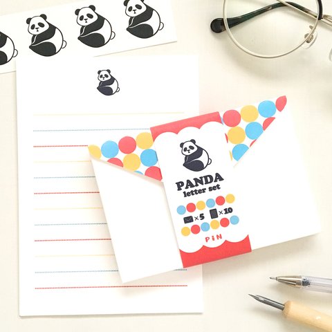 パンダのミニレターセット かわいい動物のお手紙 シール付 A6便箋 ミニ封筒 カラフル おしゃれ プレゼント 小さい