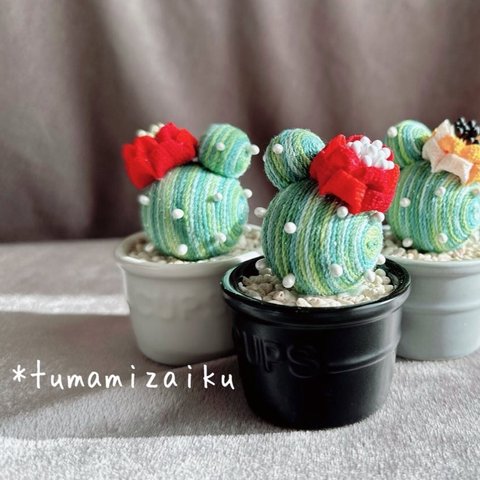 つまみ細工の花咲きサボテン🌵🌺（赤）