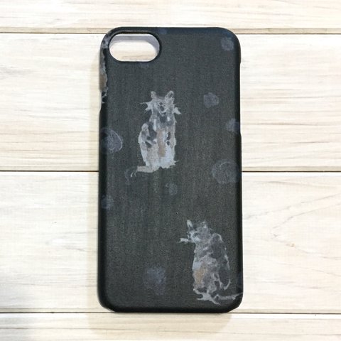 水墨画しゃぼん玉猫ちゃん柄 ブラック スマホケース【Xperia/GALAXY/iPhone】