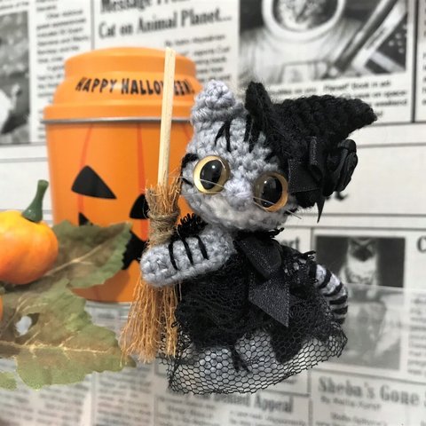 魔女☆アメショ猫のハロウィン🎃*あみぐるみ♡キーホルダー・ストラップ・ボールチェーン