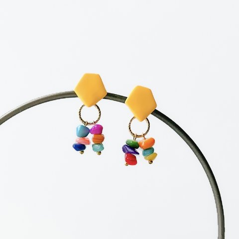 ポリマークレイ × ミニシェル costume jewelry ピアス -yellow-