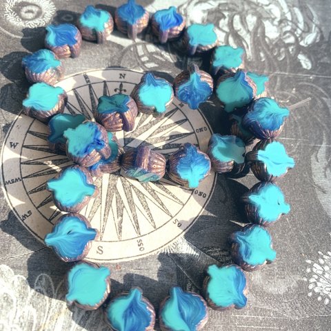 再販【2コセット】JIRI＊IVANA#czech beads#チェコビーズ　slice UFO 🛸12✖️11㎜ combination color(blue系)/dark bronze