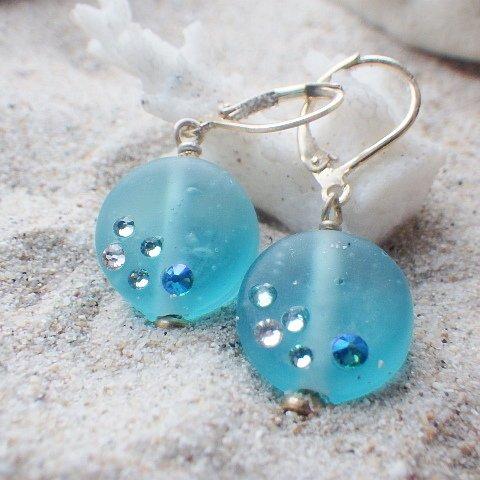 Ocean glass earrings スワロフスキー