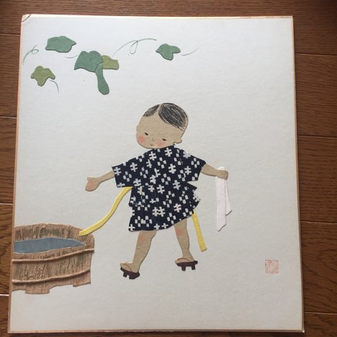 子どもの水遊び 切り絵 貼り絵