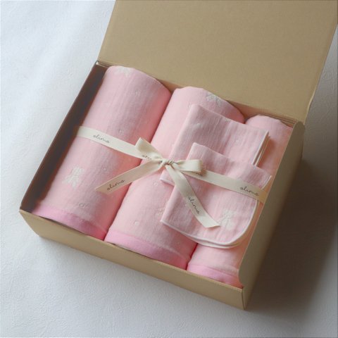 名入れ可能■送料無料■多重ガーゼgift box（ピンク）【babybear】