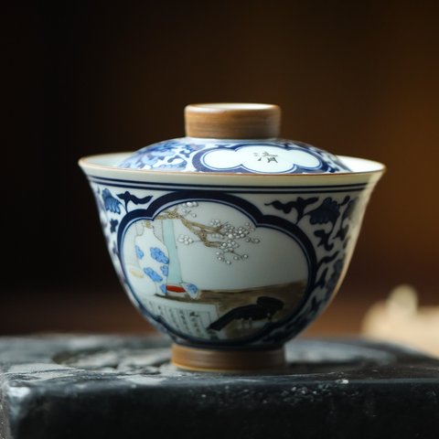 手描きの茶碗 蓋付き耐熱セラミックティーカップ 茶器 中国 チャイナ 陶器 湯飲み ティーセット 景徳鎮青と白の磁器