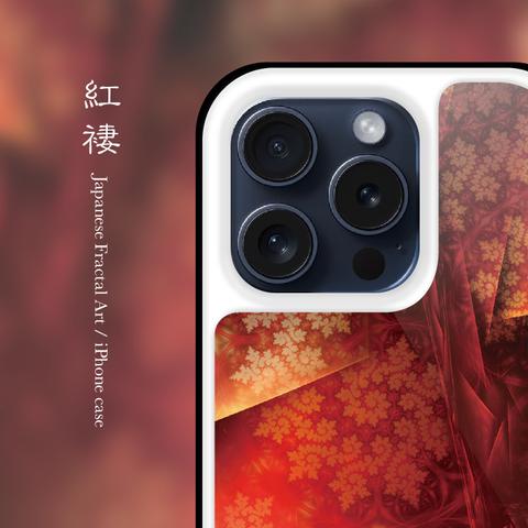 紅褄 - 和風 強化ガラス iPhoneケース【iPhone15/15Pro/15ProMax/15Plusも対応可能】