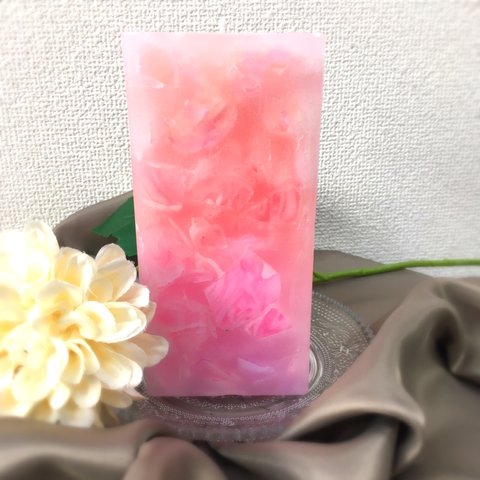 キャンドル　スクエアキャンドル　薔薇　お花キャンドル　ピンク　ピンクキャンドル　キャンドルギフト　お祝い　卒業　入学　送別　門出　ウェディング　誕生日　記念日　インテリア　