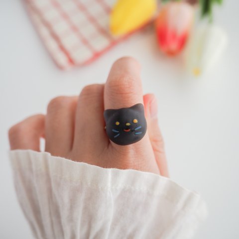 ねこちゃんリング（黒猫）