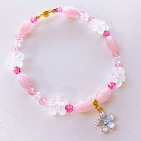 猫の首輪🐈ブルー系ビーズ✨ネックレス首輪♡お花チャーム🌼2色展開❤