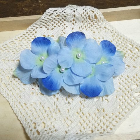 ブルー系紫陽花のバレッタ