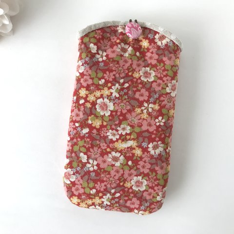 スマホケース　iphoneケース 小花柄 赤 レッド 