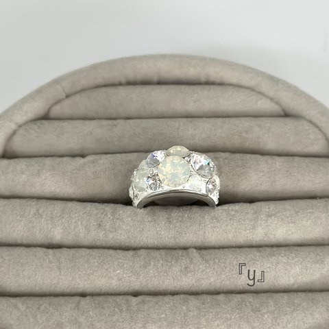 《再再再・再販》💎White opal ring💍Wオパールとクリスタルのボリュームリング【サイズをお選びください】