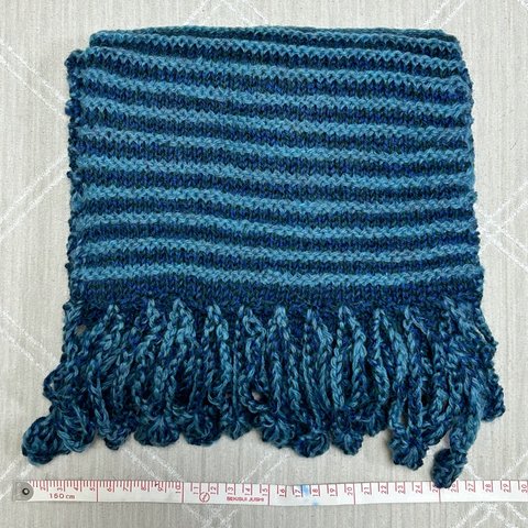 マフラー　手編み　ニット　藍色