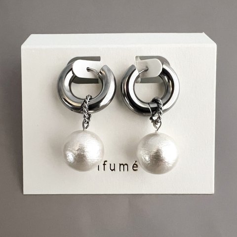 【ifumé】金属アレルギー対応！大きなパールと太めフープピアス