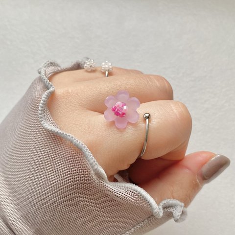指輪2つセット　変色しにくいステンレス　お花リング　推し活　ピンク