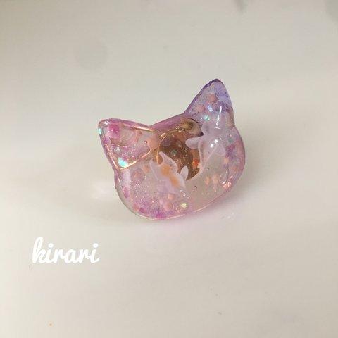 猫の頭の中 クリオネ 星の砂 レジン リング ネコ 指輪