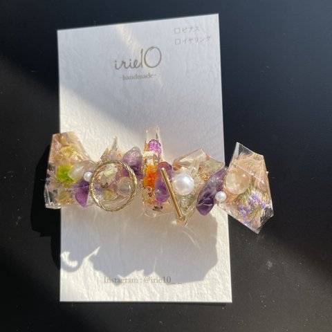 【再販×2】オーロラカラー 秋冬からも活躍 鉱石 光り輝く レジン ヘアクリップ バレッタに変更可能