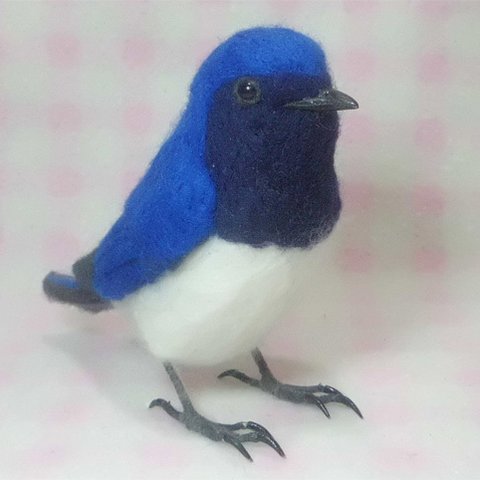 リアルサイズ♪ オオルリ 大瑠璃 白腹姫鶲 Blue-and-White Flycatcher 羊毛ぬいぐるみ 羊毛インコ 鳥のオブジェ リアルバード 受注制作