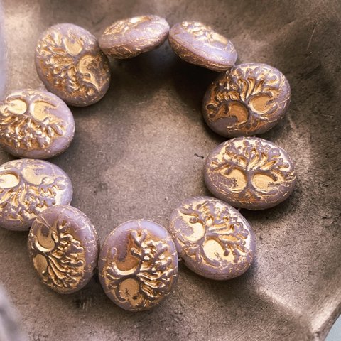 【2コセット】JIRI＊IVANA#czech beads#チェコビーズ　tree of life生命の樹oval18✖️14㍉　lavender/bronze