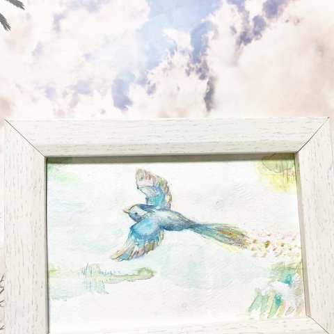 幸せの青い鳥　原画　潮流　ハンドメイド