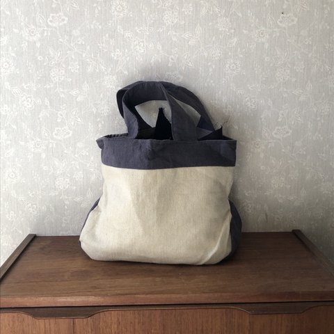 ［SALE］リネンウールの　　"マチたっぷりのお散歩BAG” 　パープル