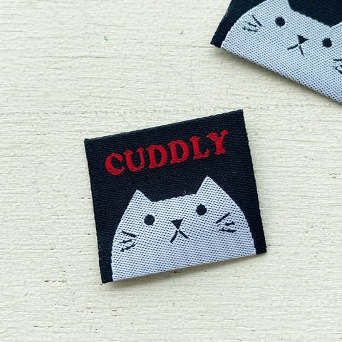 【10枚入】刺繍タグ 四角タグ 猫 cat ぽっちゃりにゃんこ（しろねこ） tag122