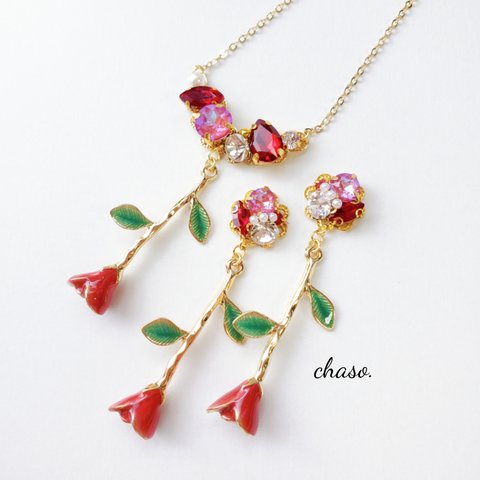 【新作】Red Rose mix♡ピアス＊イヤリング＊ネックレス