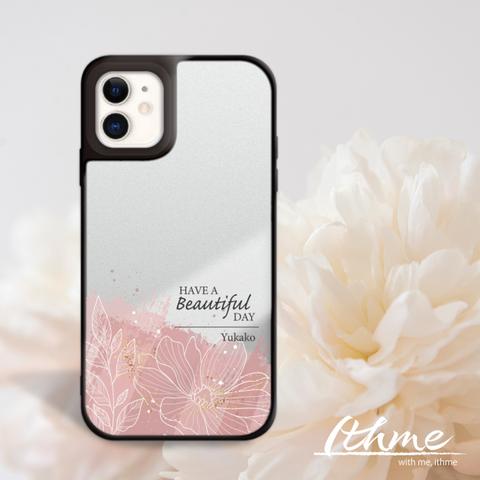 ミラー / Beautiful ★ 名入れ可【スマホケース・耐衝撃グリップミラーケース iphone カバー・花 葉】