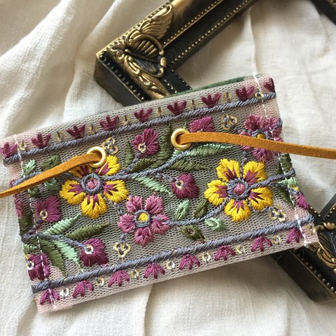 インド刺繍 リボン ポニーフック ラップリボン リボンラップ パープル×イエロー