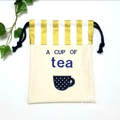 🍒セール🍒     A CUP OF TEA   巾着　【ストライプ】