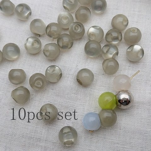 10個セット!グレー スズマルビーズ 10mm アクリル/丸玉チャーム/軽量/樹脂/キャッツアイ/偏光