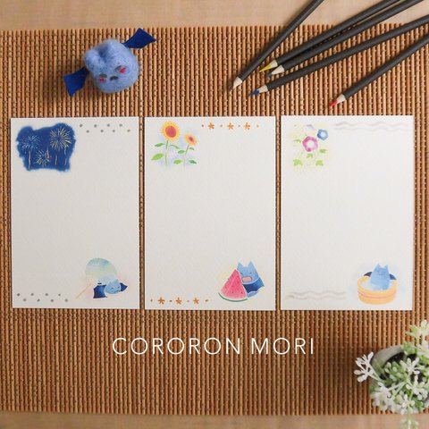 コウモリと夏の花ポストカード＊3枚セット