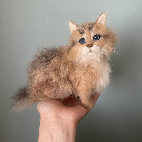 手乗り子猫　チンチラゴールデン　羊毛フェルト　ぬいぐるみ　長毛ねこ