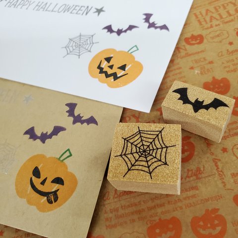 Halloweenスタンプ【こうもり＋蜘蛛の巣】