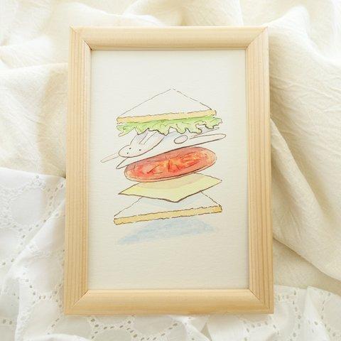 「サンドイッチに挟まりたいうさぎ」水彩原画
