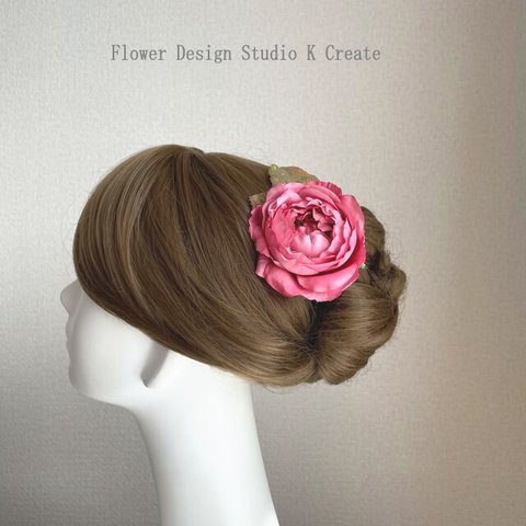 再販：ローズピンクのキャべッジローズの髪飾り　1本　 ピンク　バラ　髪飾り　ダンス髪飾り　フローレス　フラメンコ