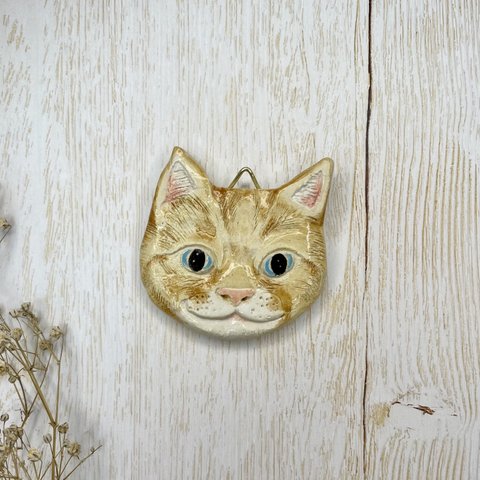 ●陶芸 壁掛け 猫【茶トラ】　飾り