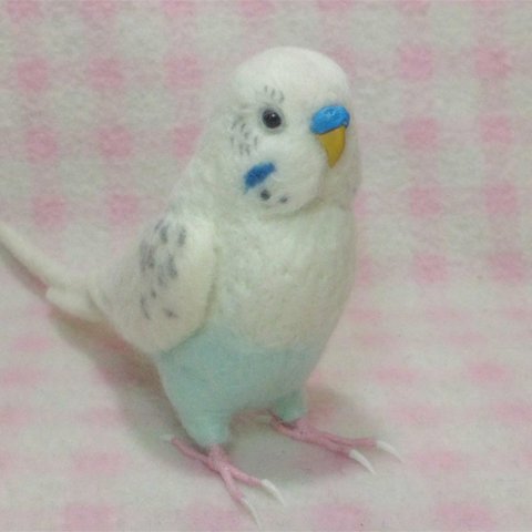 リアルサイズ♪ セキセイインコ 白ハルクイン系  budgie 虎皮鸚鵡 羊毛フィギュア 羊毛フェルト 鳥のオブジェ リアルバード 受注制作