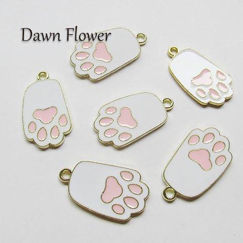 【D-0966】8pcs　肉球　28×16mm　ホワイト＆ピンク　チャーム　ハンドメイドパーツ