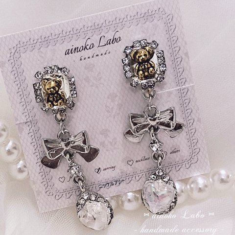 ♡ Petit bear ribbon girly earring ♡