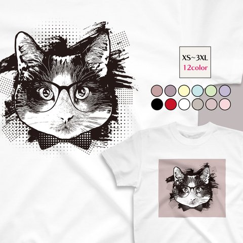 ハチワレ猫のアートTシャツ 12色 XS〜3XLサイズ 選べる生地・ビッグシルエット（グランジ）