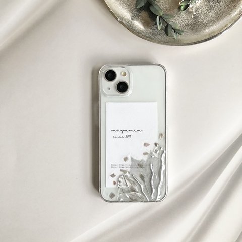 プラチナリーフ　押し花　スマホケース　ボタニカルニュアンスケース  iPhone13 iPhone12 iPhone11   iPhonex iPhone8ドライフラワー    お花　押し花