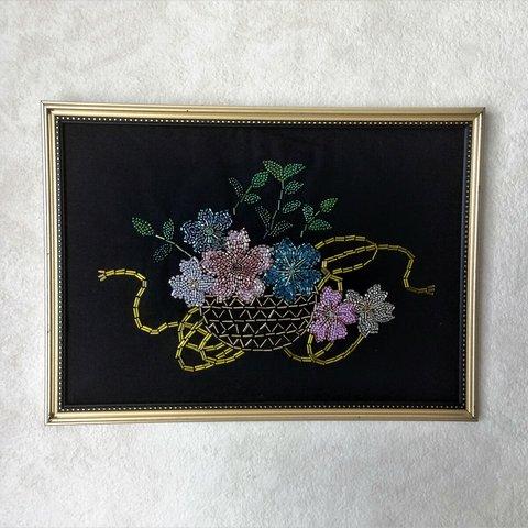 フラワービーズ刺繍　額装