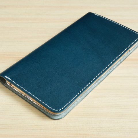 牛革 iPhone6Plus/6sPlusカバー  ヌメ革  レザーケース  手帳型  ネイビーカラー  