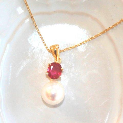 k18 + 18gp - beauty - Ruby & Pearl Necklace