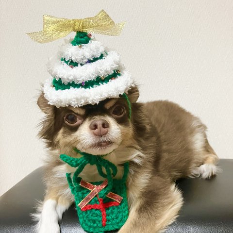 犬用＆猫用 もこもこクリスマスツリー帽子🎄🤍💖 クリスマス変身グッズ サンタさん