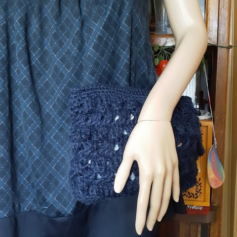 200☆麻100％ジグザグ編み地のセカンドバッグ(バッグインバッグ)