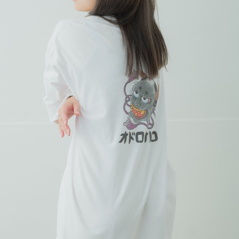 オドロオドロ【般若】Tシャツ スウェット ロンT            パーカー  ビッグシルエット オーバーサイズ  ホワイト 白　　